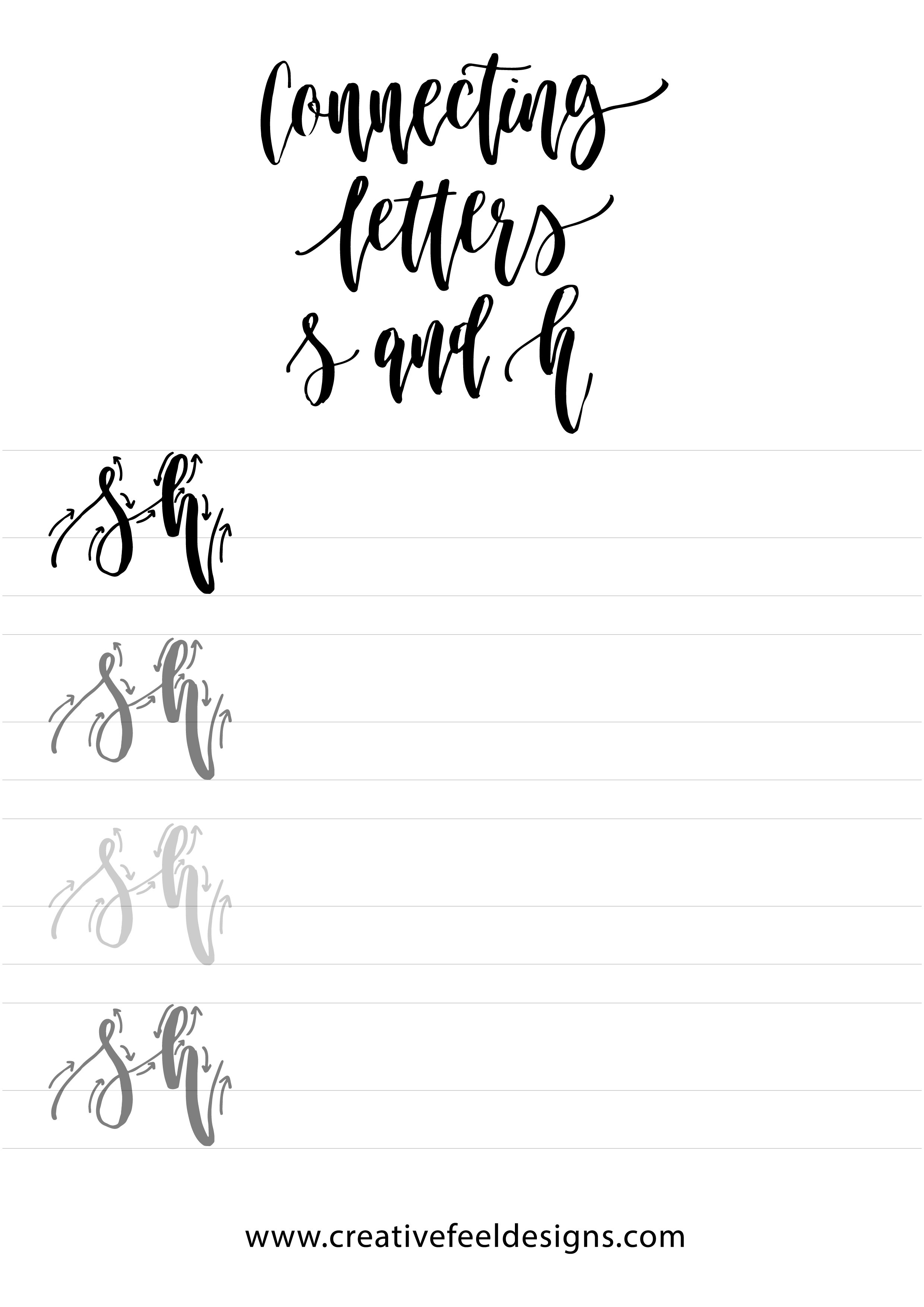 Brush Lettering Practice Sheets Focusing on letters s and h